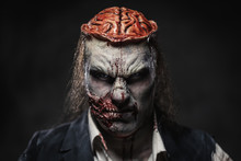 Scary Zombie Prostheric Makeup On Male Model
