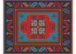 Variegated pattern of a luxury old oriental carpet with red,brown and blue shades on white background