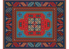 Variegated Pattern Of A Luxury Old Oriental Carpet With Red,brown And Blue Shades On White Background