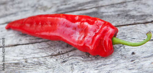 Fotomural piment rouge sur fond de bois nature