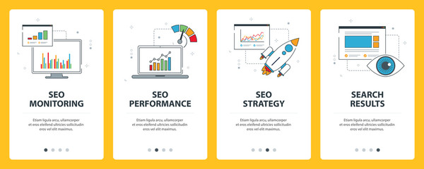 Wall Mural - search engine optimization internet banner. vector set of banners with seo monitoring, seo performan