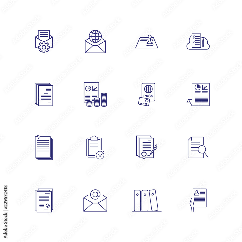 Documents line icon set. Agreement, certificate, application. Paperwork ...