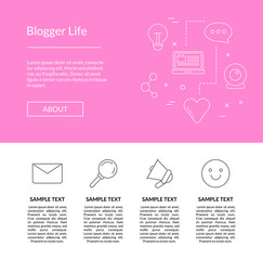 Wall Mural - vector line blog icons landing page template illustration with content in linear style
