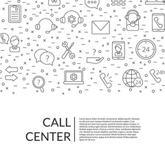 Wall Mural - Vector line call support center icons background with place for text illustration