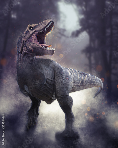 Plakaty dinozaury  renderowania-3d-tyrannosaurus-rex-ryczacy-w-nocy