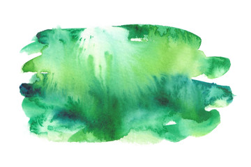 Poster - Wet bright green backdrop painted in watercolor on clean white background