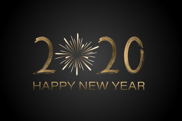 Wall Mural - Happy New Year - 2020. Lettering and firework in golden colors.