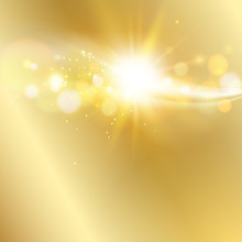 Sun Ray Shining A The Top Of Image Over The Golden Gradient Background. Vector Illustration.