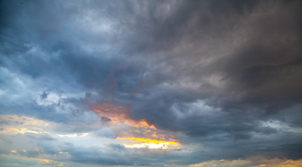 the evening sky in the clouds at sunset