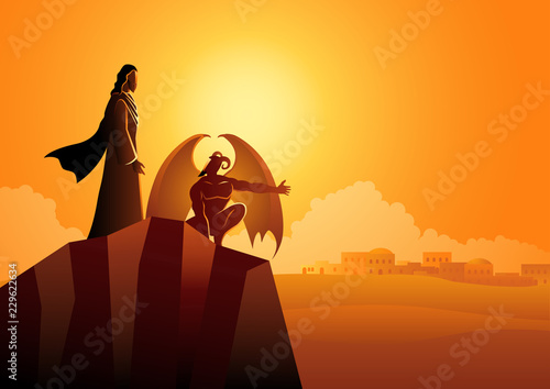 Fotografía Satan tempts Jesus in the wilderness