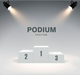 Wall Mural - round podium illuminated by searchlights. stock vector illustration.