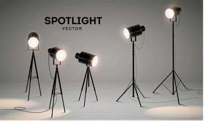 Wall Mural - set of vector scenic spotlights on a gray background.
