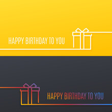 Birthday Linear Banner. Happy Birthday Gift Box Vector Background