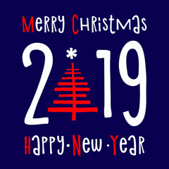 Wall Mural - Happy new year 2019 and merry Christmas Background. Greeting Card Design Template. Illustration