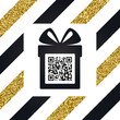 © innakos - Merry Christmas and Happy New Year Gift box with bow and greetings. Icon. Black and white. Vector QR code. Gift box with a bow. 2019