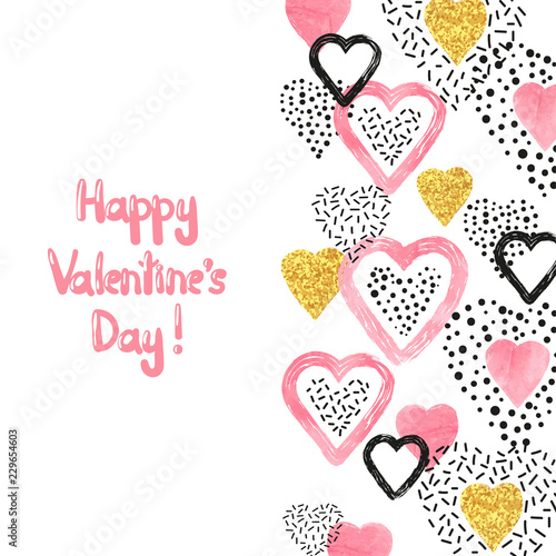 Valentines Day background with abstract pink hearts and place for text. Vecto...