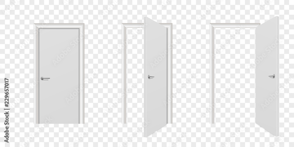 Vector Realistic Different Opened and Closed White Wooden Door Icon Set ...