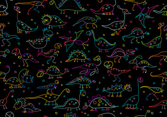 Poster - Funny dinosaurs, childish style. Seamless pattern for your design