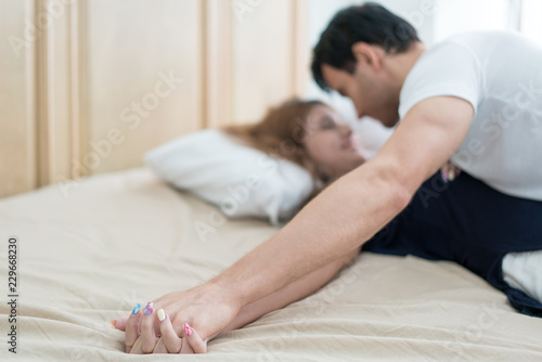 Young Love Couple In Bed Romantic Scene In Bedroom Sensual