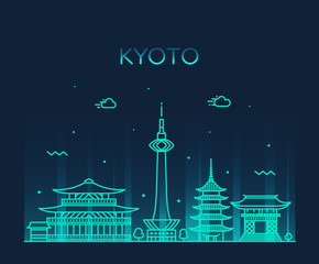 Wall Mural - Kyoto skyline, Japan vector linear style city