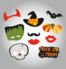 Wall Mural - Halloween Symbols And Elements. Grey gradient background. Design elements for greeting, invitation or poster.