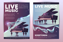 Classical Or Jazz Music Festival, Symphonic Orchestra Live Concert, Piano Virtuoso Performance Modern Design Promo Poster, Flyer Cartoon Vector Vertical Template With Grand Piano On Stage Illustration