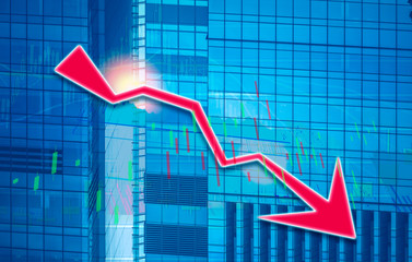 Stock index graph and chart in modern building background (red bear chart)