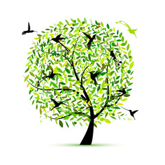 Fototapete - Hummingbird tree, sketch for your design