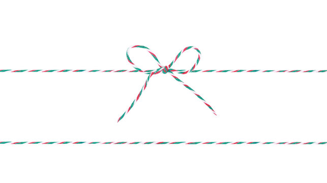 Red green string with bow,decoration rope isolated.