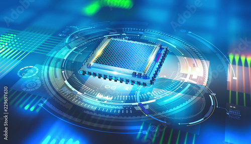 Futuristic Cpu Quantum Processor In The Global Computer Network