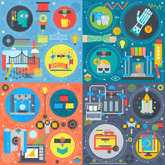 Aufkleber - Volumetric printing concept design with printing technology details. 3d modeling industry vector illustrations set.