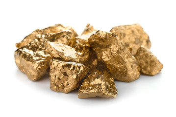 Wall Mural - Gold nuggets on white background