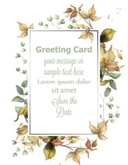 Greeting card frame with autumn leaves Vector. Simple modern beautiful design decors