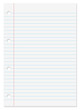 Blank lined white paper sheet from notebook background with blue lines, margin, holes and drop shadow with copy space.