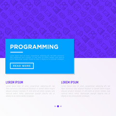 Wall Mural - programming concept with thin line icons: developer, code, algorithm, technical support, program set
