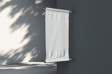 Wall Mural - Blank square roll up mockup. Empty poster template on the wall. 3d rendering.