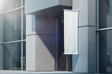 Wall Mural - Blank square roll up mockup. Empty poster template on the wall. 3d rendering.