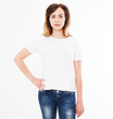 © paulcannoby - pretty sexy woman in white t shirt,shirt design and people concept. Shirts front view isolated on white background. Mock up, copy space