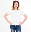© paulcannoby - pretty sexy woman in white t shirt,shirt design and people concept. Shirts front view isolated on white background. Mock up, copy space
