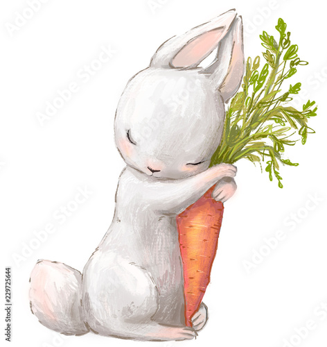 Fototapeta na szkło Little hare with carrot.