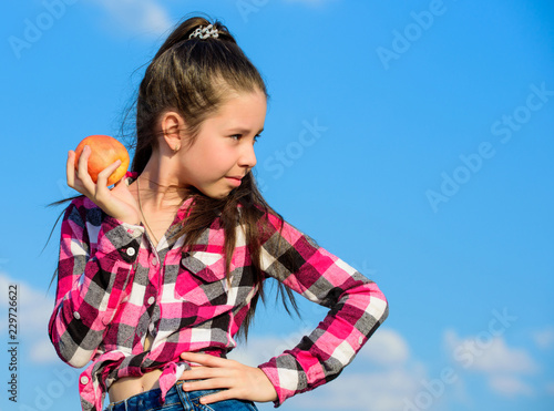 Healthy Nutrition Concept Child Eat Ripe Apple Fall Harvest