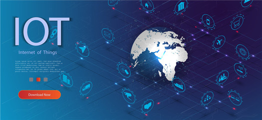 Fototapete - 	 Internet of things (IoT) and networking concept for connected devices. Spider web of network connections with on a futuristic blue background EPS10