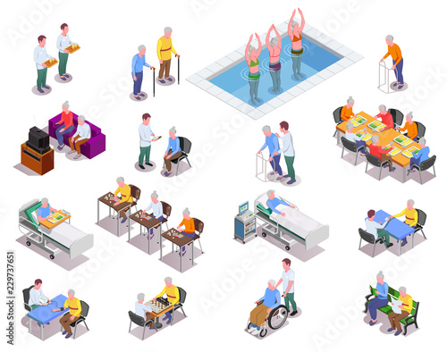 Fotomural Nursing Home Isometric Icons Set