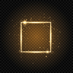 Wall Mural - gold luxury frame isolated on transparent background. glowing square frame with glitter sparkle and 