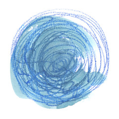 Canvas Print - Artistic blue circle painted in watercolor and pencil on clean white background