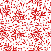 Seamless Pattern With Red Plants On White Backgrounds
