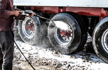 Truck washing close-up