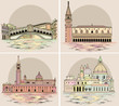 Venice landmarks and buildings set. Vector illustration.