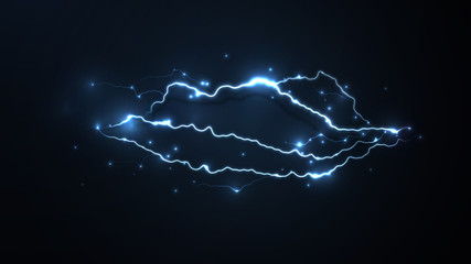 Wall Mural - black background with blue lightning and huge lights