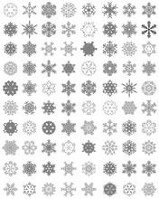Set Of Different Gray Snowflakes On A White Background